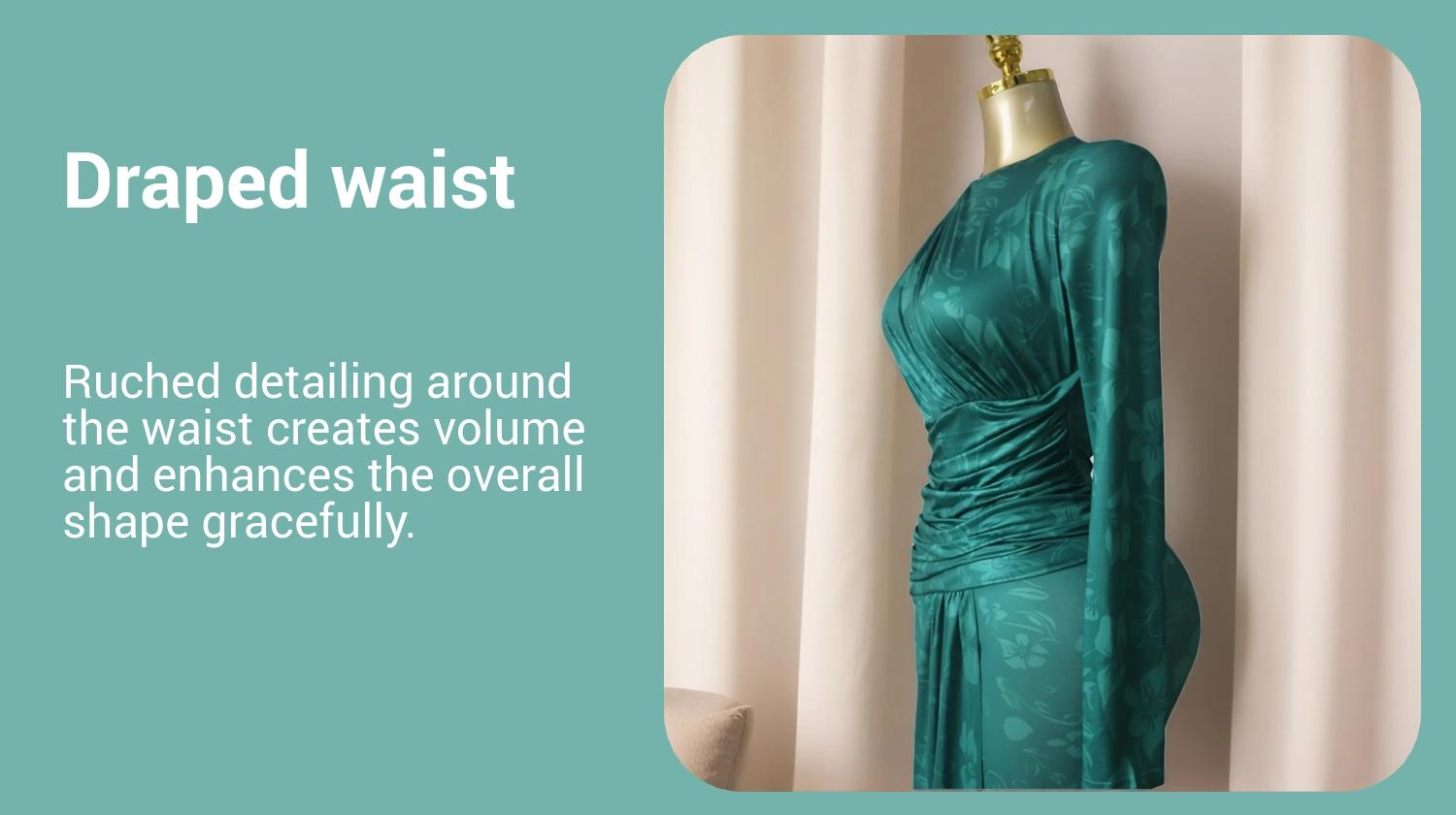 QFAF Emerald Green Bodycon Maxi Dress Women 2026 Elegant Long Sleeve Ruched Slim Fit Draped Waist Party Dress Formal Wear Chic Evening Gown High Waist Stretch Fashion Outfit Wedding Guest Birthday Dinner Date Night Vacation Holiday Clubwear Trendy Style