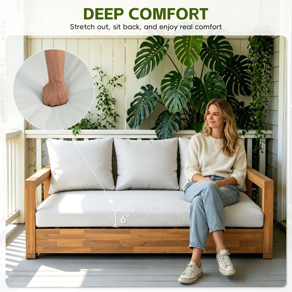Patio Acacia Wood 3-seater Sofa Outdoor Low Seating Daybed for Poolside,Backyard,Deck, Front Porch,Indoor Use, Teak+Light Gray Patio Acacia Wood 3-seater Sofa Outdoor Low Seating Daybed for Poolside,Backyard,Deck, Front Porch,Indoor Use, Teak+Light Gray