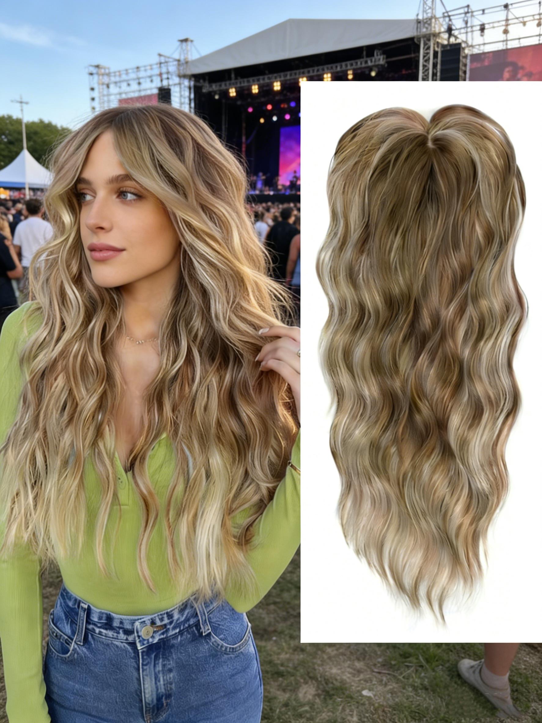 Balayage Wavy Hair Topper for Women! Ombre Synthetic Clip-In with Natural Part, Instant Volume for Thinning Hair, Effortless Beachy Waves & All-Day Confidence