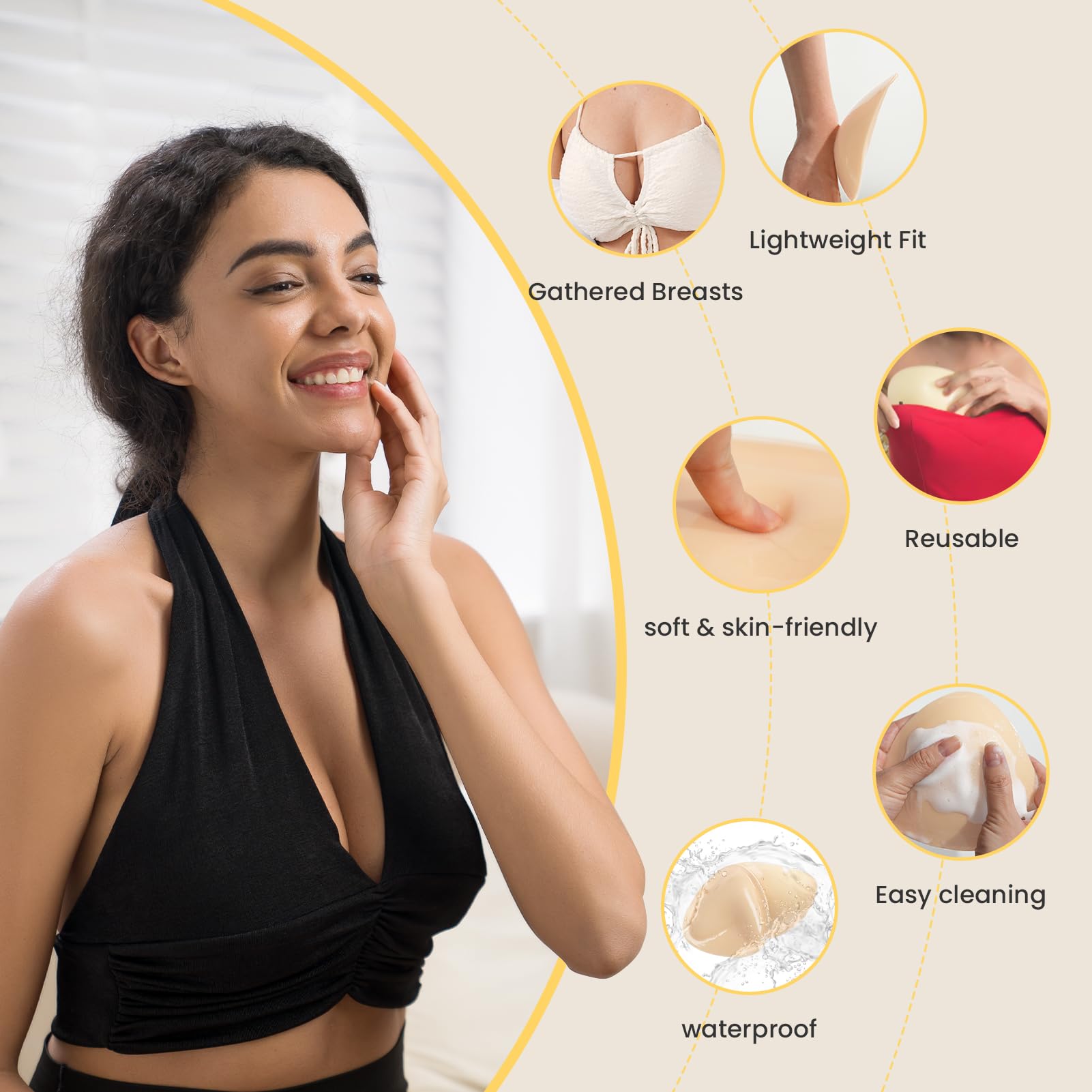 12pcs Double-Sided Self-Adhesive Bra Pads, Reusable & Waterproof Chest Pads, Invisible Thickened Padding for Swimsuits & Bikinis