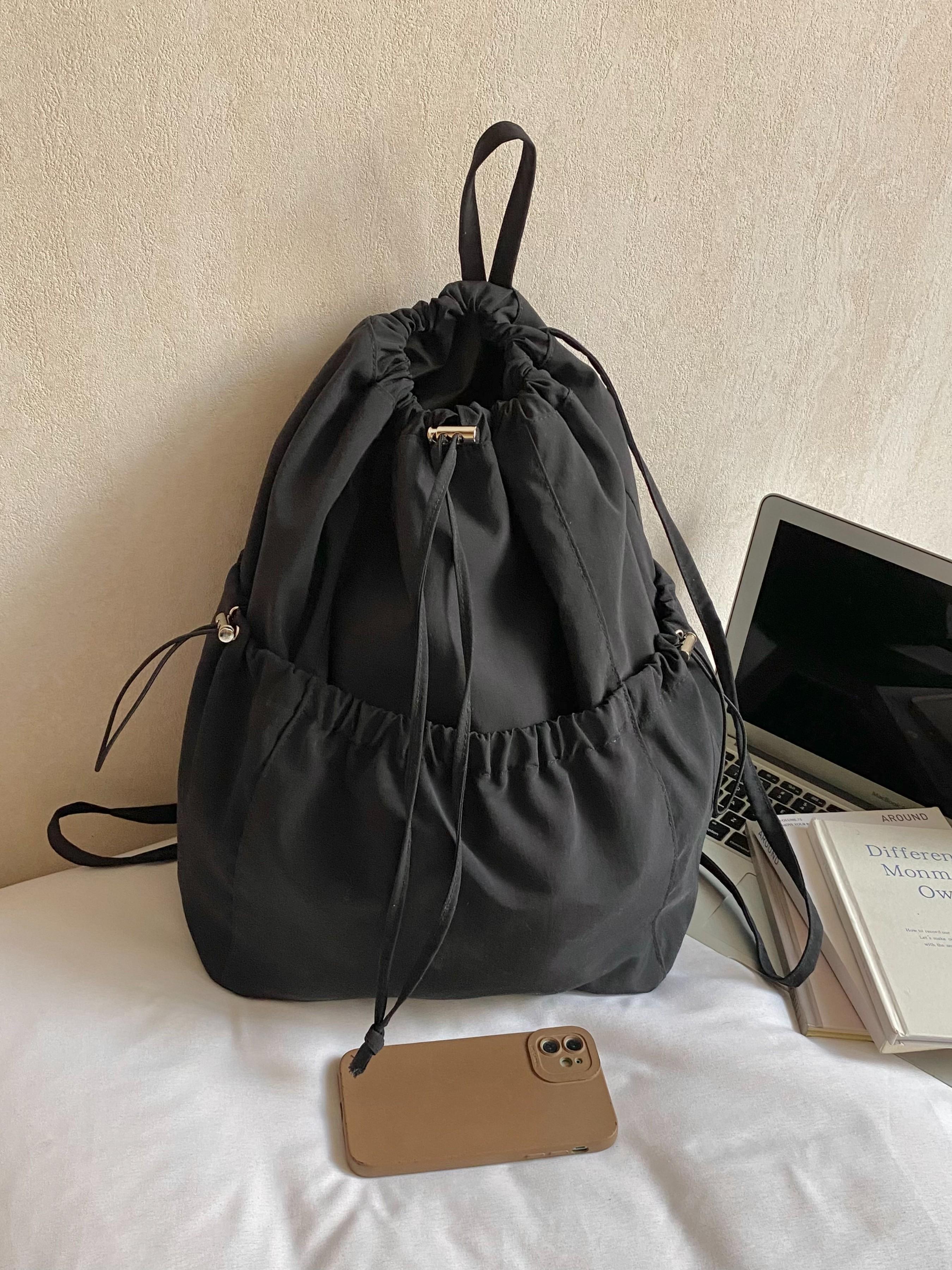 Large Capacity Nylon Drawstring Backpack, Preppy Style, Lightweight, Suitable for Students, Shopping, Daily Use, All Seasons