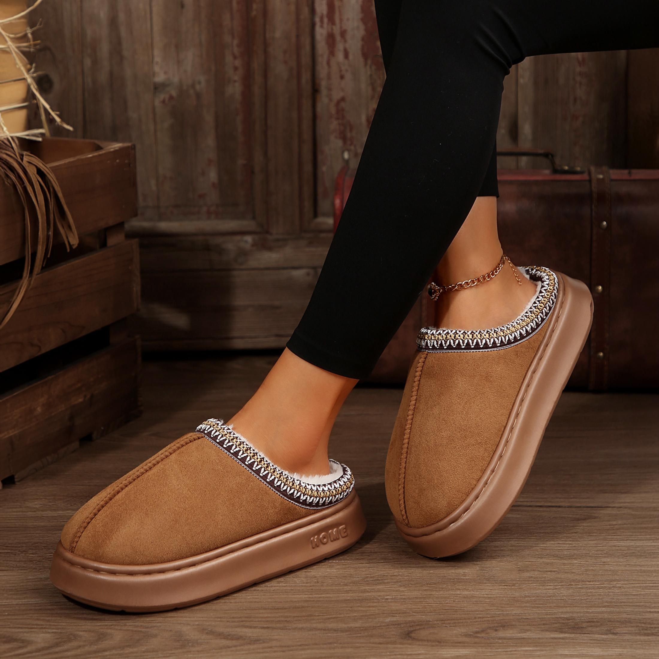 Women's Cozy Winter Flat Platform Snow Booties - Casual Cotton Short Footwear, Perfect for Camel Outfits