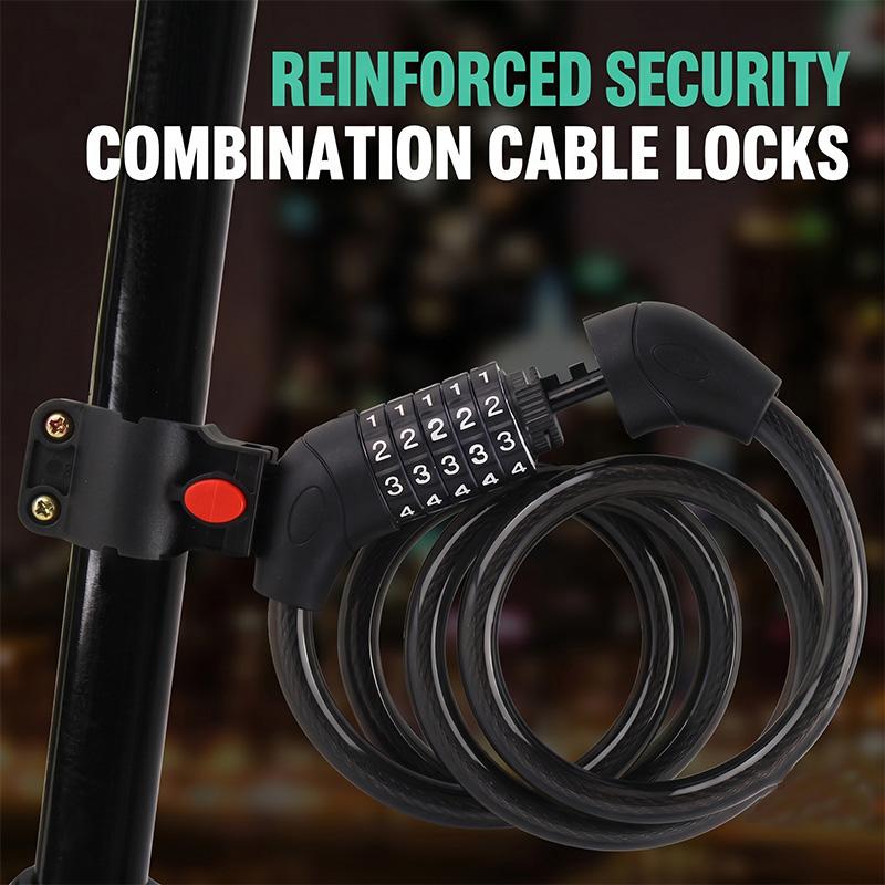 Bicycle Lock, 5-Digit Resettable Combination Cable Lock, with Mounting Bracket, Security Lock for Bikes, Scooters, E-Bikes, Motorcycles, Fences, Gates, Bicycle Accessories