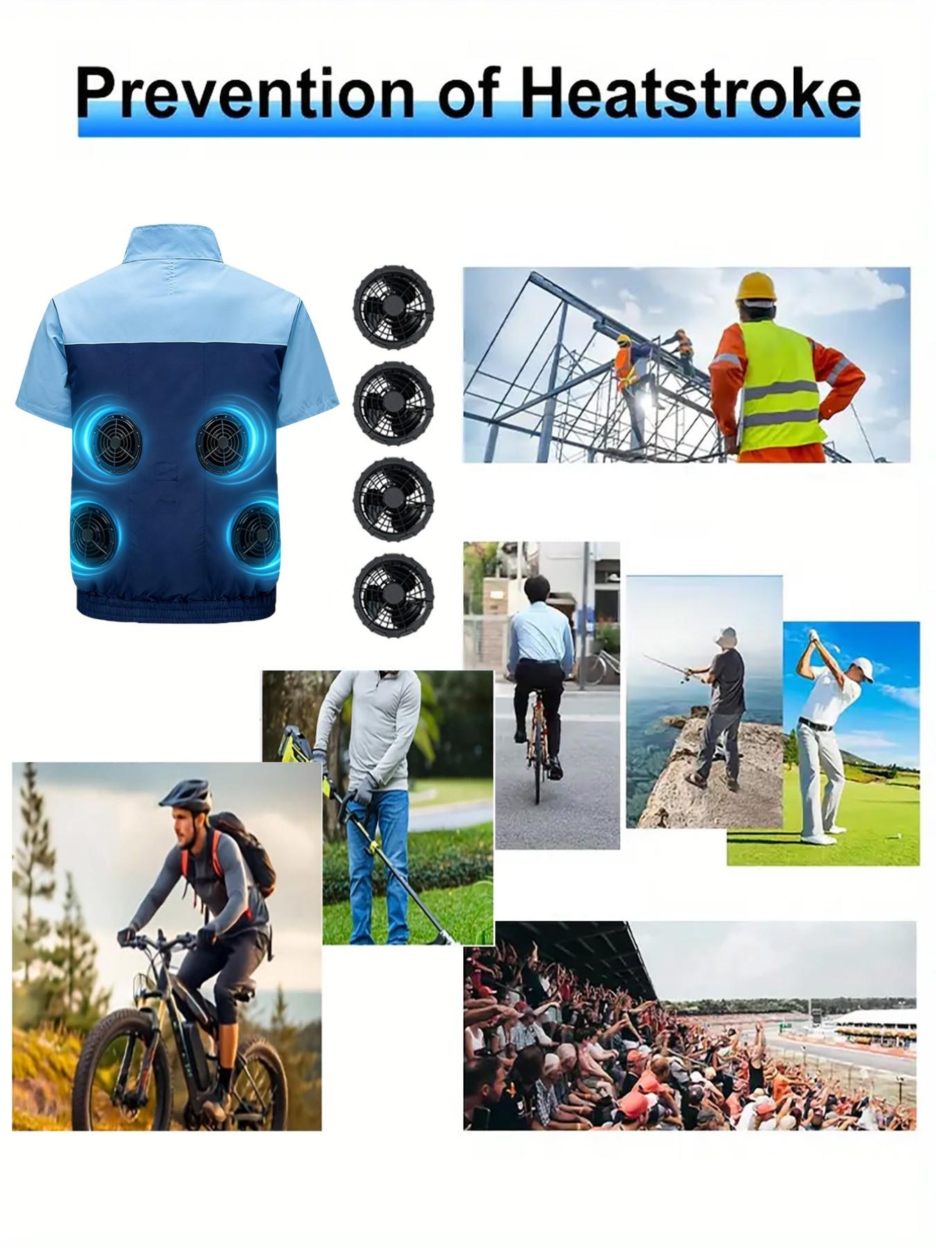 4 Fan Short Sleeve Work Vest, Air Conditioning Shirt, Unisex, Outdoor, Fishing, Camping, Indoor Use, No Battery Included