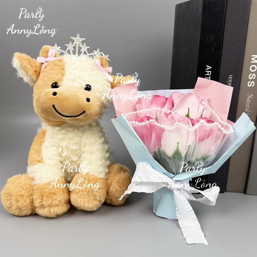 Dairy Cow Plush Toy with Artificial Rose Bouquet, 1 Set Cute Cow Design Plush Toy, Adorable Stuffed Bouquet, Home Decor Ornament, Gift for Your Love, LGBTQ Gift, Christmas & Halloween Gifts, Soft Cuddly Gift, Soft Stuffed Animal