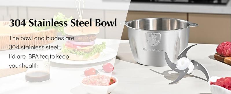Kitchen in the box Food Processors 400W Small Electric Meat Grinder & Food Chopper with 2 Bowls & 2 Bi-Level Blades for Meat, Fish, Vegetable & Baby Food