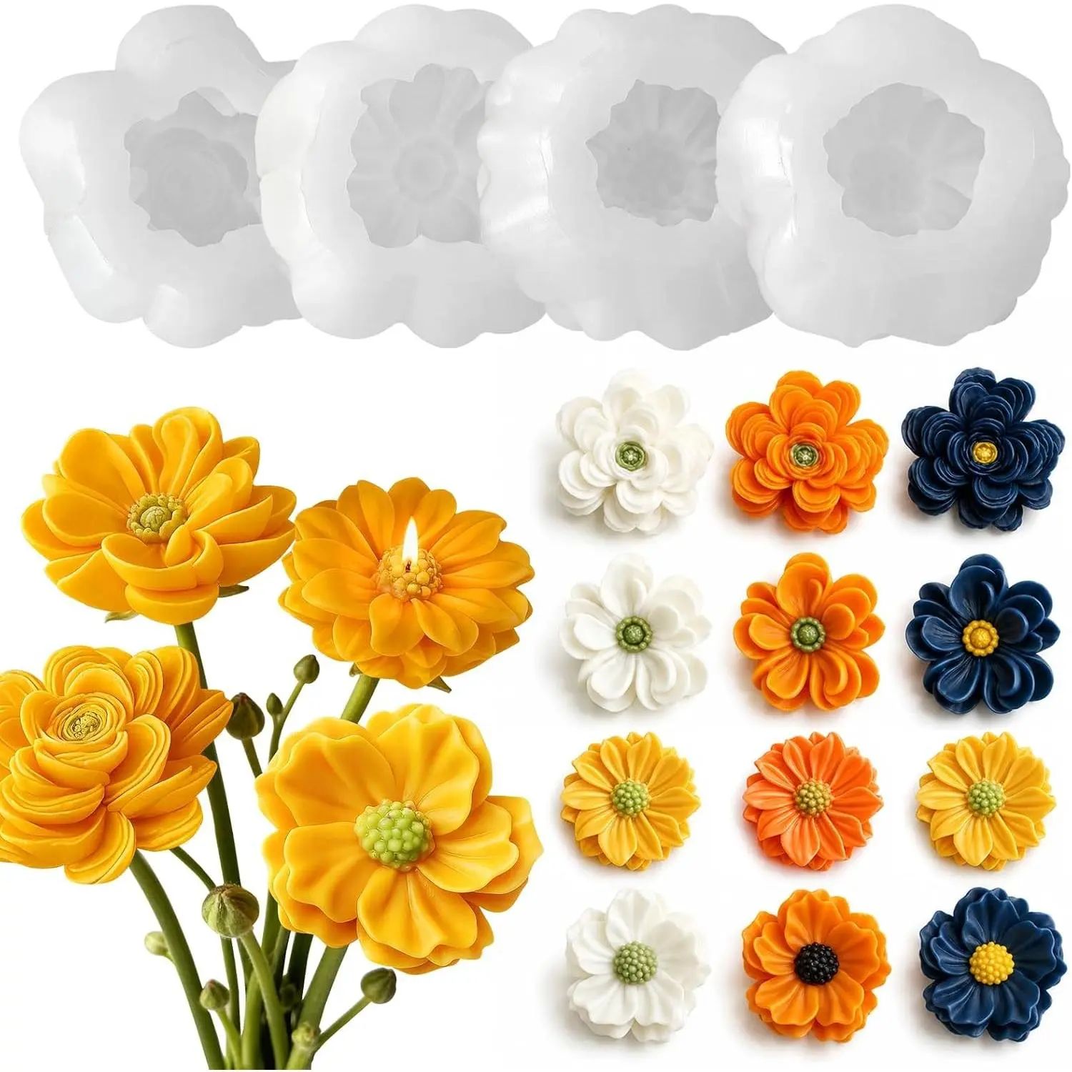 4 PCS Flower Silicone Molds Set
