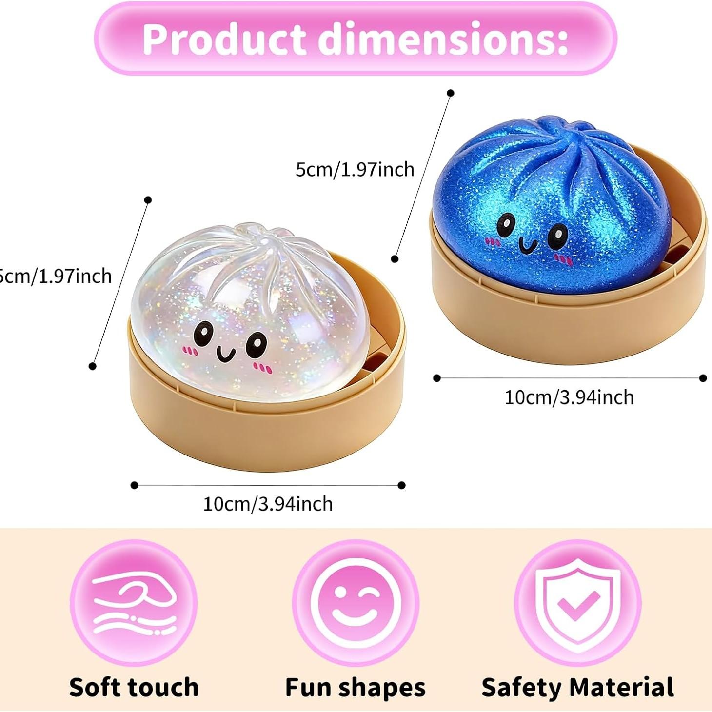 Dumpling Squishies, Mystery Glitter Dumpling Squishies Box, Colorful Dumplings Stress Balls Fidget Sensory Toy, Soft Squeeze Decompression Dough for Anxiety Relief Fidget, Kids Easter Basket Stuffers