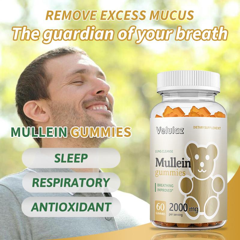 Wild & Organic Mullein Gummies for Lungs 2000mg - Lung Detox and Cleanse - Vegan Mullein Leaf Gummies for Immune Support - 60 Non-GMO Herbal Extract Chews Healthcare Fitness