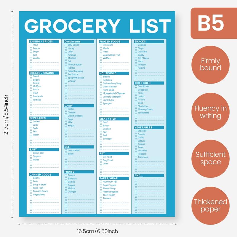 B5 Fridge Magnet Grocery List Board, Magnetic Shopping Checklist Pad, Home Purchase Classification Record Stickers
