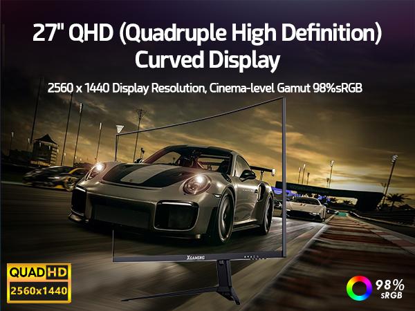 27 Inch Curved Monitor 2K 165Hz 1500R, QHD 2560*1440p Gaming Computer Monitor, 16:9 HDMI Display, 1ms(MPRT), FreeSync, 99% sRGB, Eye Care HDR PC Screen Built-in Speakers, VESA, Tilt Adjustable, Black gaming monitor