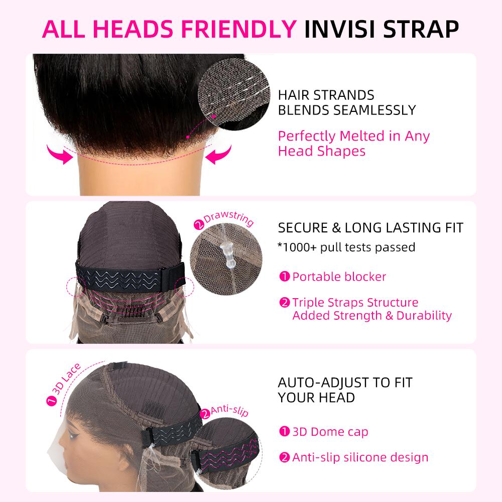 Bling Hair Invisi Strap 360 Full Lace Frontal Wigs Human Hair Bone Straight Wigs Brazilian Virgin Wigs Pre Plucked Drawstring Wig for Women 180 Density TikTokShopBlackFriday