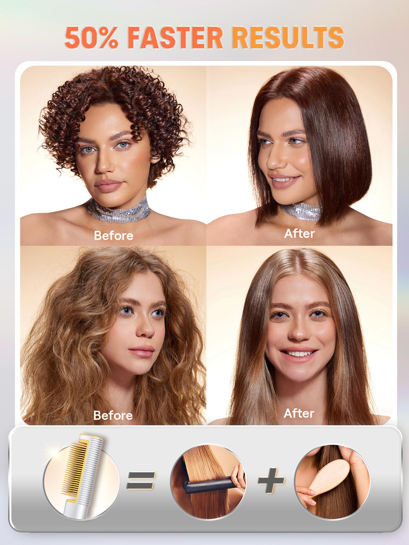 【BOGO SALE】SHEGLAM HAIR Sleek Chic 3D Thermal Straightening Brush,24K Gold Hair Straightener Brush With 12 Million Negative Ionic,24K Glow Straight Hair Comb With 3D Anti-Scald Design & 5 Temp Selection,5Min Quick Straightening