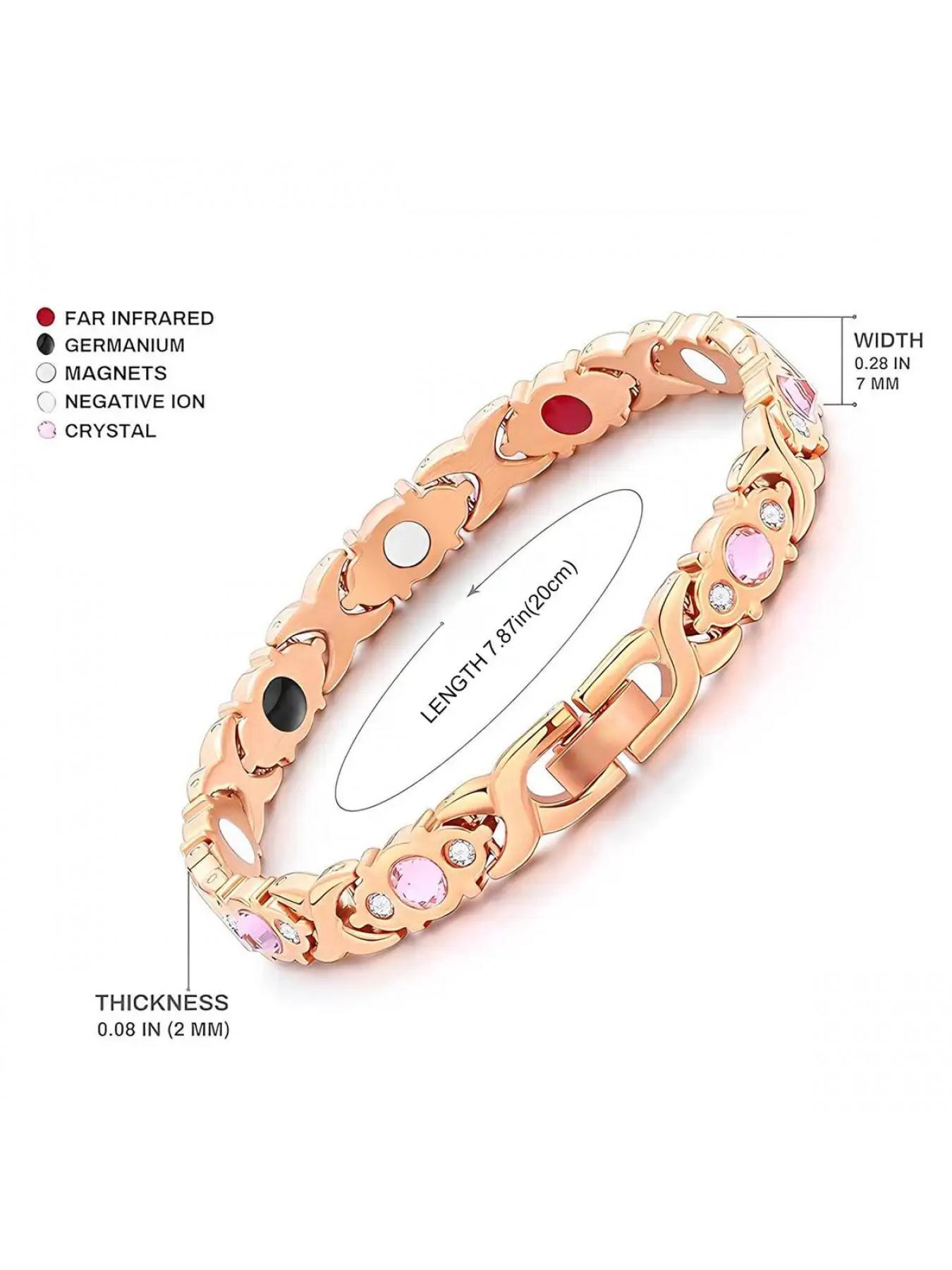 Pink crystal XOXO bracelet, available in silver and rose gold, featuring a classic XOXO design and sparkling pink crystals. Suitable for various styles of clothing.