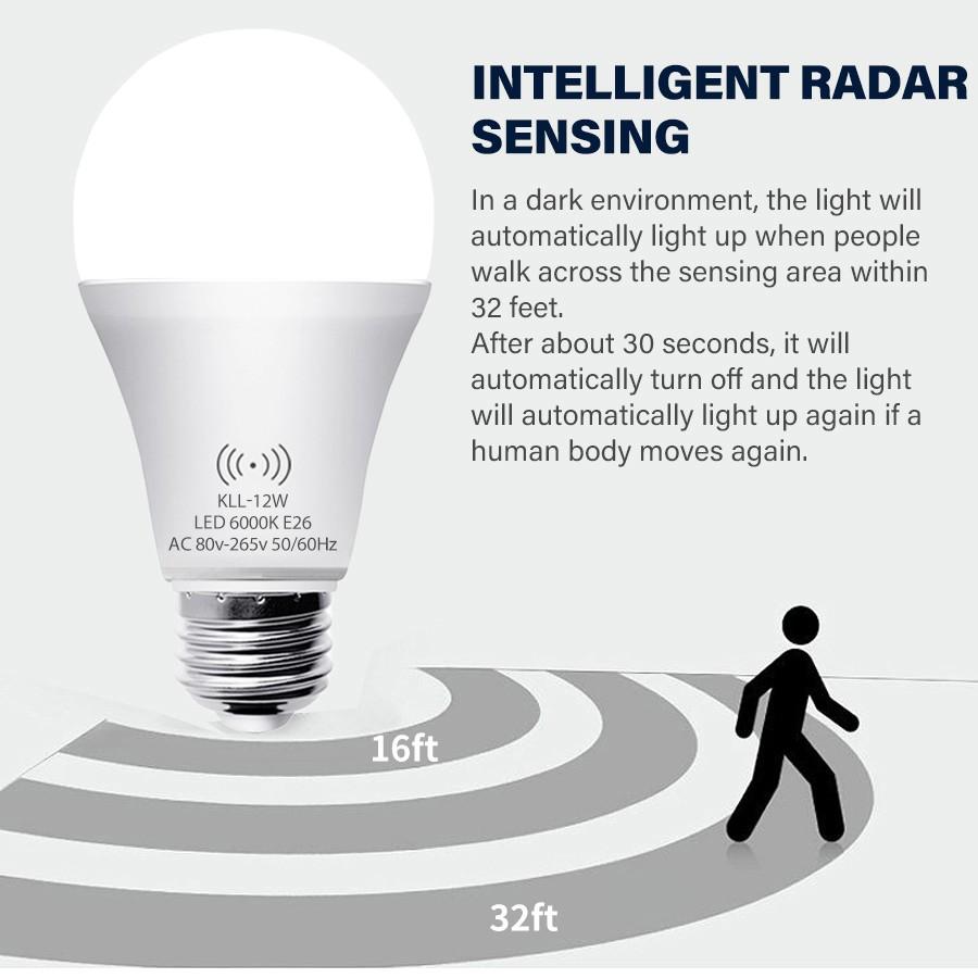 Kasotile Motion Sensor LED Bulb, 12w Equivalent 100w, 3000k/6000k, E26/e27 Base, Indoor Lighting, 80-265v, Energy Efficient