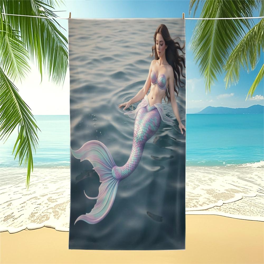 1 Pcs Dreamy Ocean Mermaid Beach Towel, Soft Skin-Friendly Quick Dry Absorbent, Lightweight Portable Sand Free Sun Protection, Vacation Aesthetic Blanket for Girls Beach Photoshoots