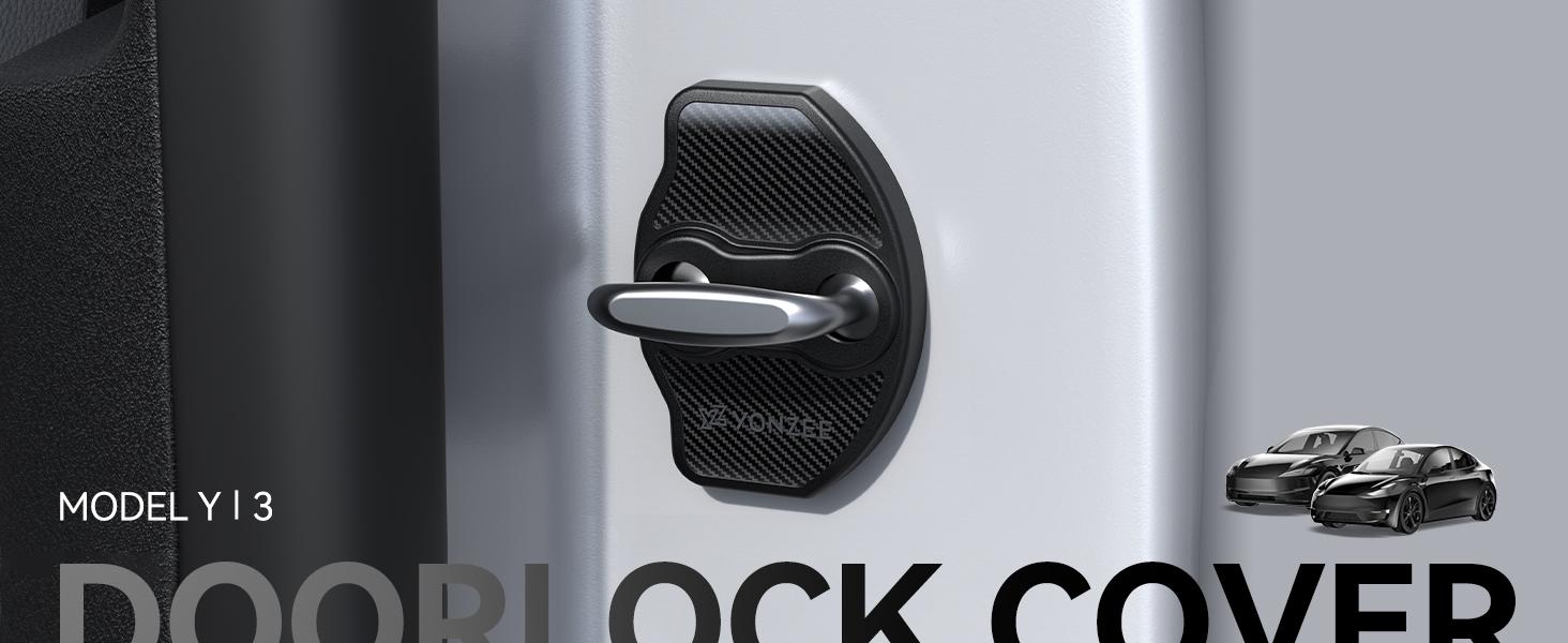 YONZEE Door Lock Cover for Tesla Model Y and Model 3 - Anti-Rattle and Rust Protection for 2020+ Model Y & 2017+ Model 3 (Includes Juniper & Highland)