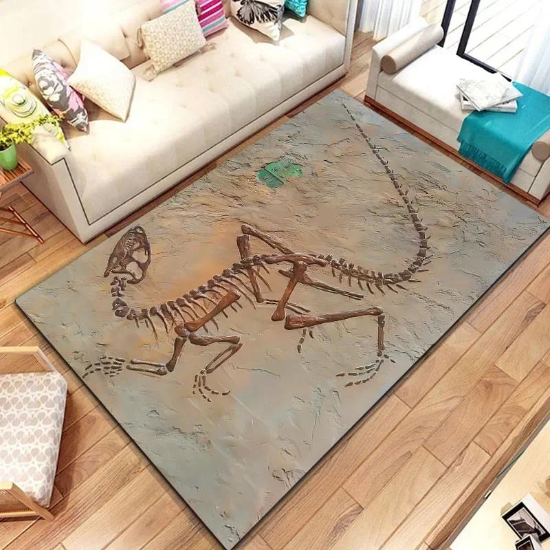 Dinosaur Skeleton Fossil Flannel Area Rug - Realistic T-Rex Bones Print Soft Mat for Kids Room & Playroom, Non-Slip Jurassic Home Decor #DinosaurFossilRug #SkeletonMat #JurassicKidsDecor #TrexCarpet #NonSlipFlannelRug