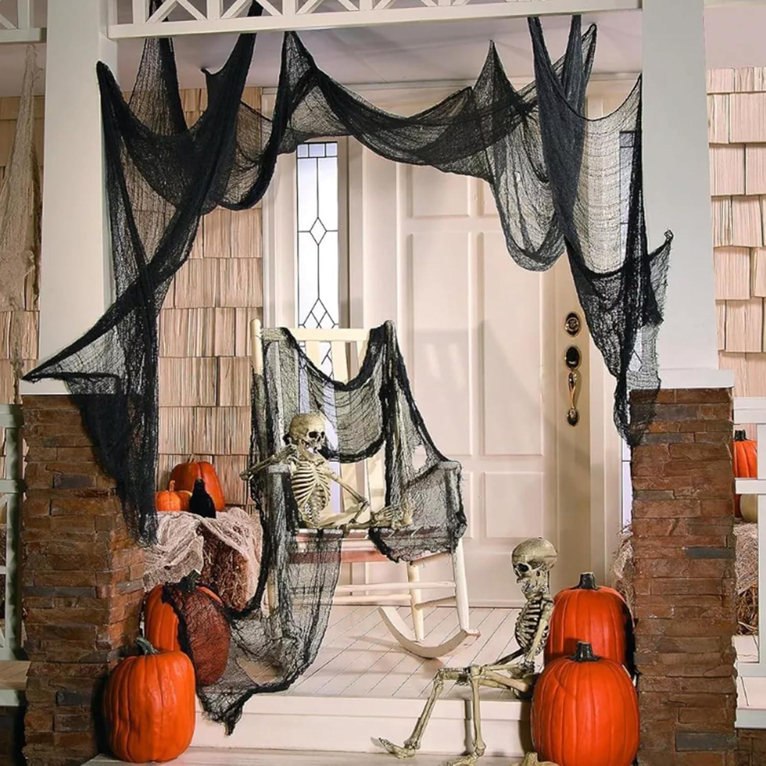 30x72-Inch Spooky Halloween Fabric, Eerie Gauze for Party Decorations, Packs of 2 or 4 with 40 or 80 Spiders, Easy to Use