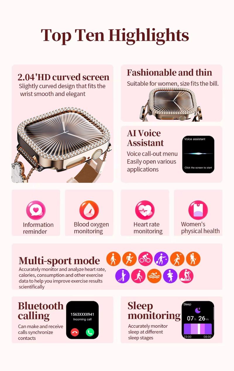 2026 Fashion Diamonds Smart Watch, Perfect Valentine's Day Gift for Men Women, Touch Screen Fitness Watch with DIY Dial, Answer/Make Call/Message, 100+ Sport Modes, Activity Tracker for iPhone Android, Royal Gold