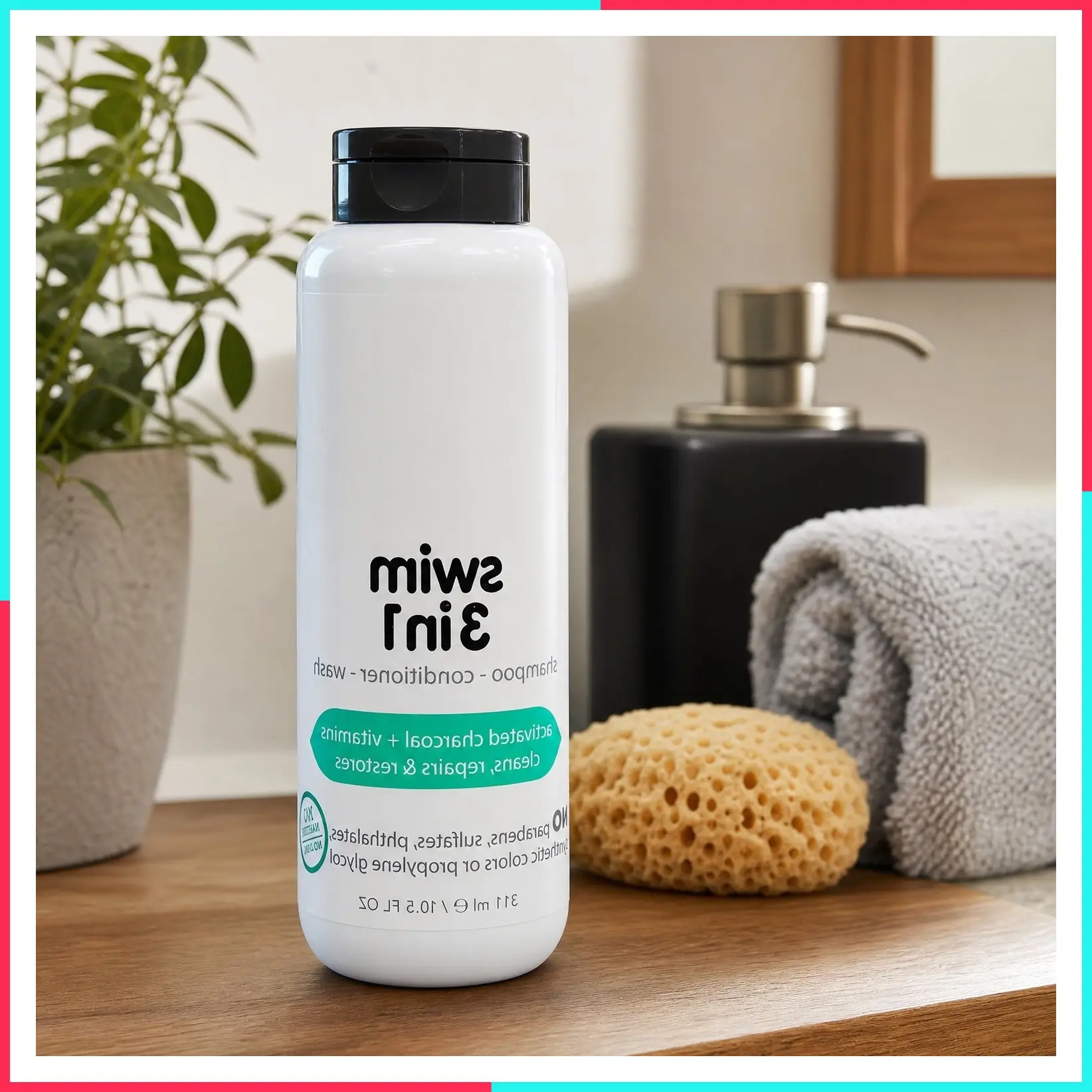 Kids Swim 3-in-1 Shampoo, Conditioner & Body Wash with Activated Charcoal - Removes Salt & Chlorine for Swimmers