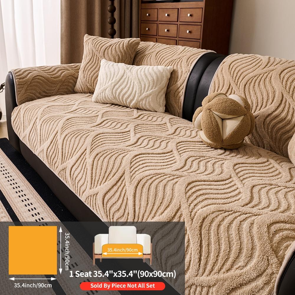 Solid Color Plush Sofa Cushion Cover, Sofa Couch Covers, 1 Count Modern Simple Sofa Slipcover, Non-slip Sofa Protector for Home Living Room Decor