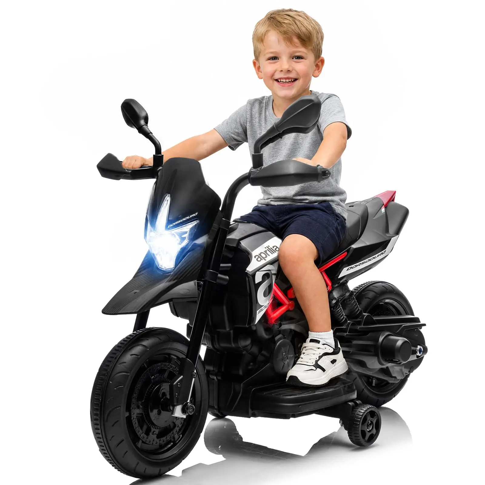 6V Electric Ride-On Dirt Bike for Toddlers Ages 3-5 - Training Wheels - Battery Powered Kids Motorcycle Toy - Working Headlight - Grey/Black/Red