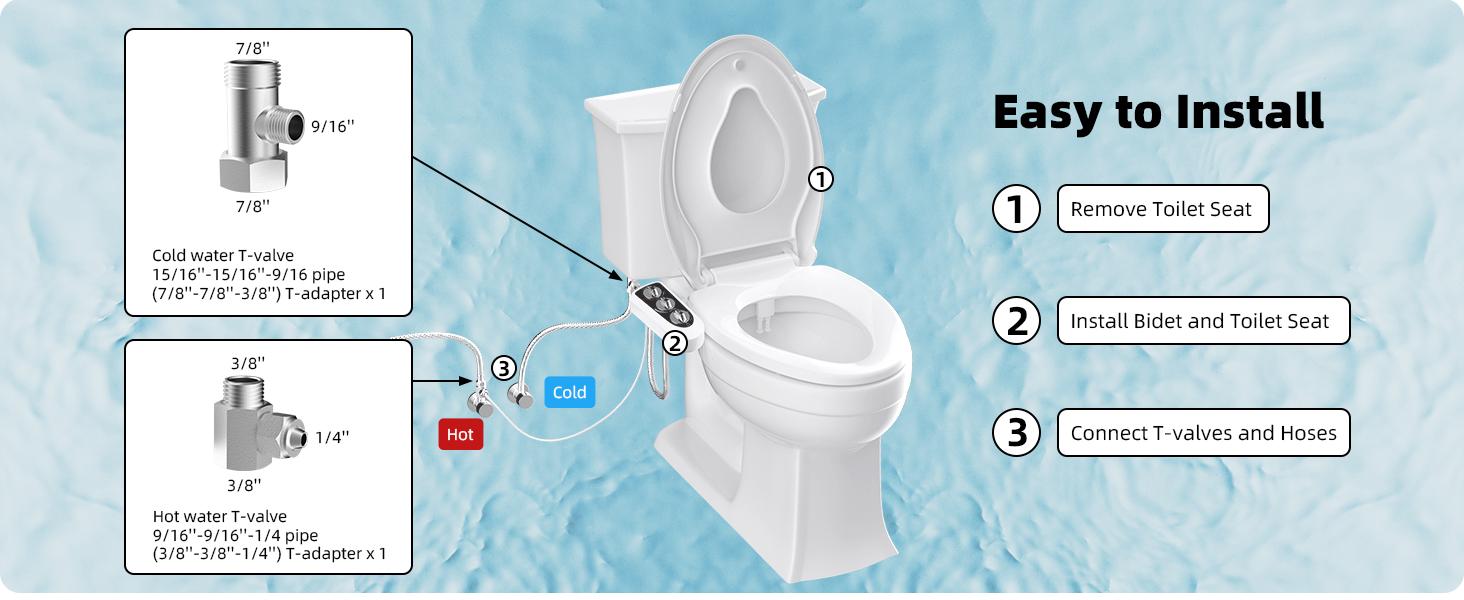 Hibbent Toilet Seat Bidet with Self Cleaning Dual Nozzle, Hot and Cold Water Spray Non-Electric Mechanical Bidet Toilet Attachment for Rear or Female Washing, Black