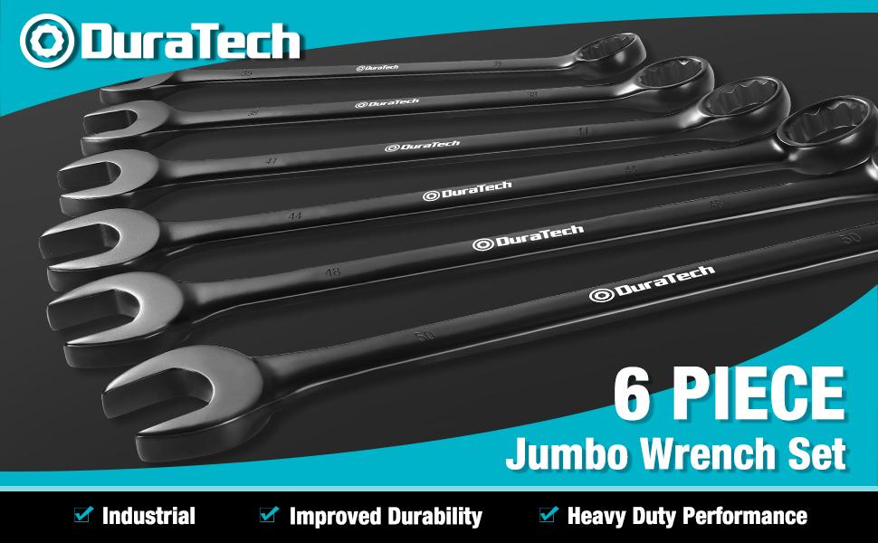 #JumpstartSale DURATECH Jumbo Combination Wrench Set, 6-Count, CR-V Steel, black electrophoretic coating, with Pouch