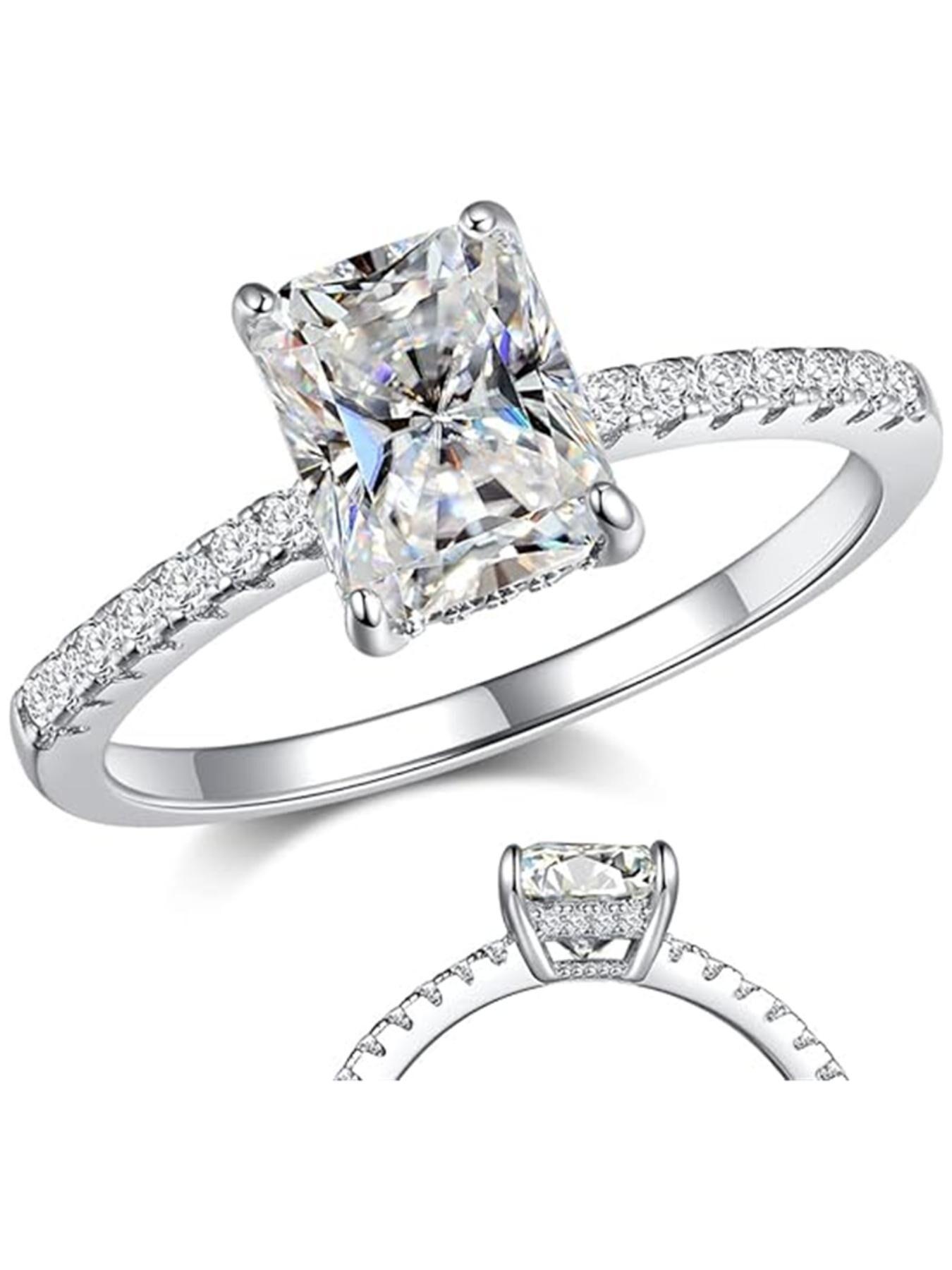 Elegant Moissanite Ring Rectangular Cut Bridal Wedding Engagement Ring Stackable Promise Rings for Women & Girls Anniversary Valentine's Gift