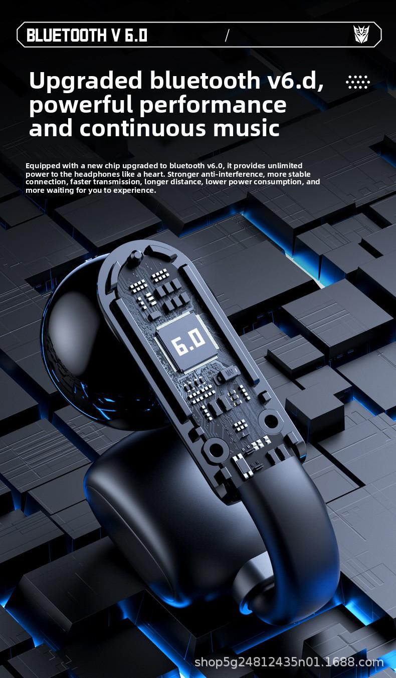 Transformers TF-T93 Ear-Clip True Wireless Bluetooth 6.0 Earbuds with Mic, Zinc Alloy Armor Case, Low Latency Game/Music Modes, Hi-Fi 12mm Drivers, Secure Fit Sports Earphones (Megatron Black)