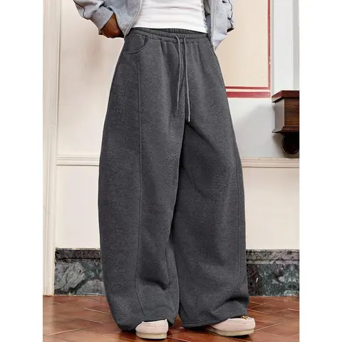 Men's Casual Dark Grey Sweatpants, Standard Size, Pockets, Curved Leg