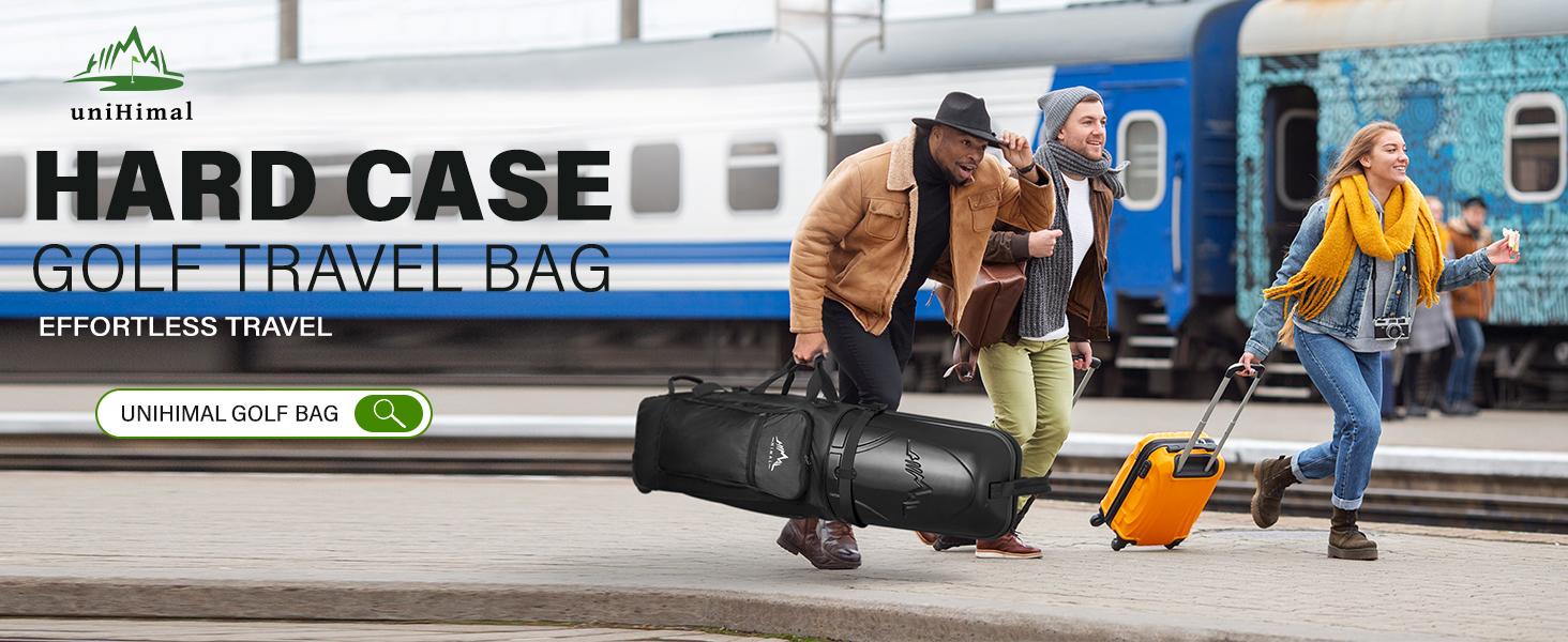 UNIHIMAL Golf Travel Bag with Hard Case Top, 1680D Heavy Duty Oxford Golf Club Travel Bags for Airlines with Wheels Easy to Maneuver
