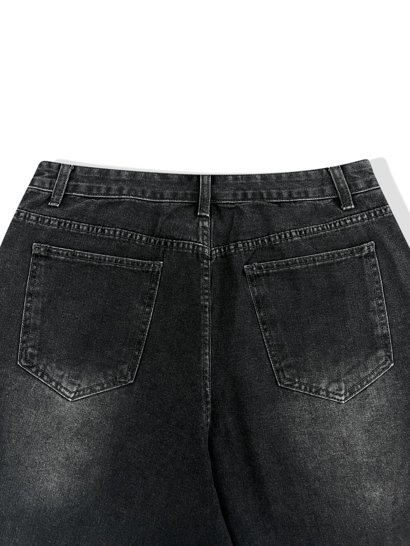 Studded Embroidered Casual Jeans, Seven-Quarter Denim Jeans, High Waist, Letter Embroidery, American Street Style, Fashion Daily Wear