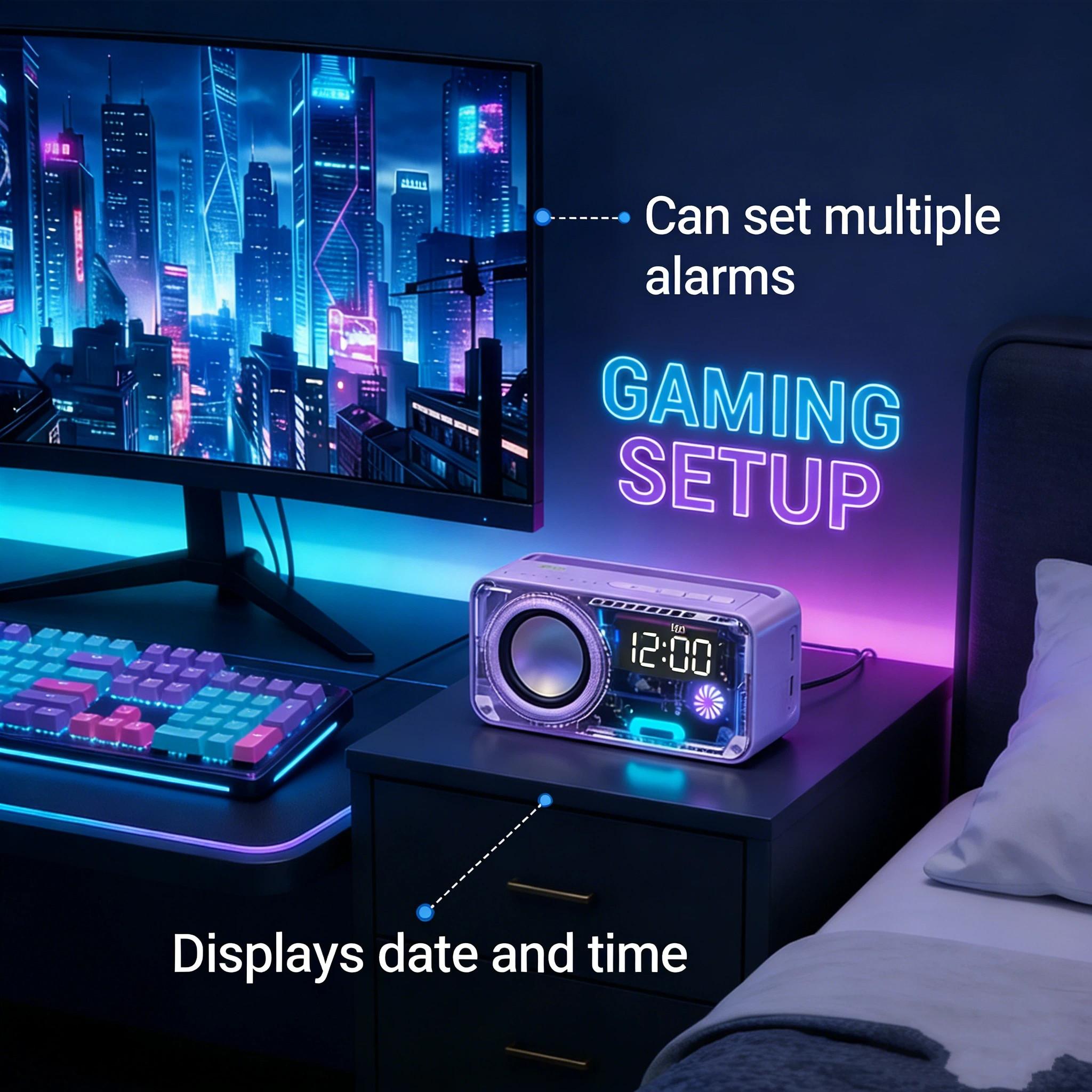 Transparent Mech Wireless Bluetooth-compatible Speaker with Phone Stand, RGB LED Night Light, Portable Stereo Sound System, Long Battery Life