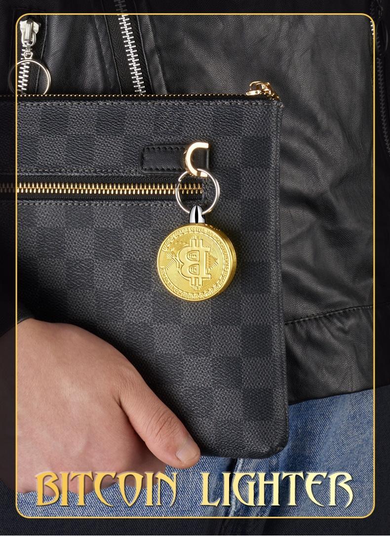 (Butane-free) Bitcoin-Shaped Refillable Butane Lighters, Windproof Metal Keychain Lighters with Adjustable Flame, Portable Coin Design for Camping, Candles & Outdoor Use-Cool Crypto Gift for Men & Friends (Butane Not Included)
