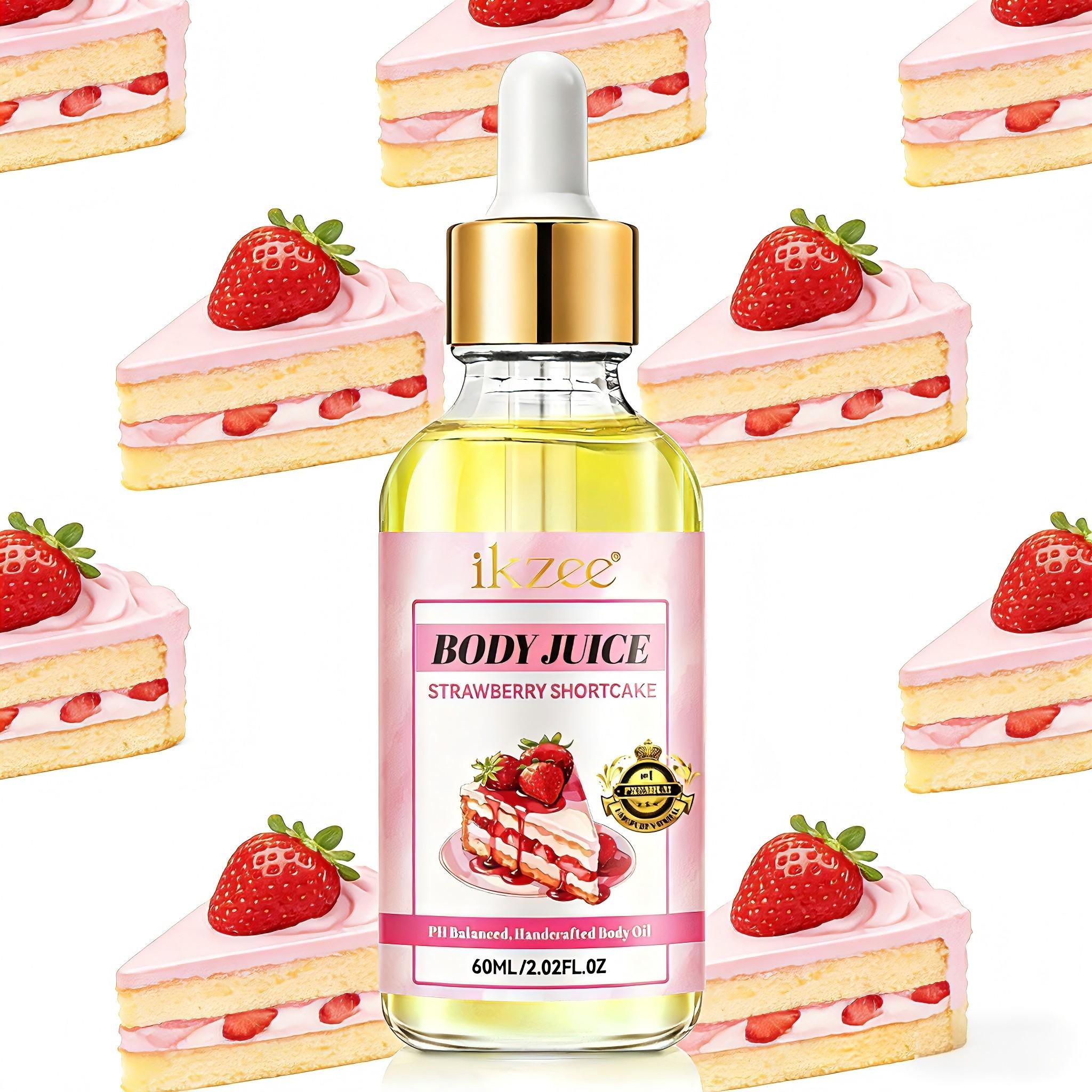 Ikzee Strawberry Cake Body Juice Oil, Non-Greasy 60ML Long-Lasting Scent Moisturizing Women Care Oil, Strawberry Scented Body Oil, Birthday Gift
