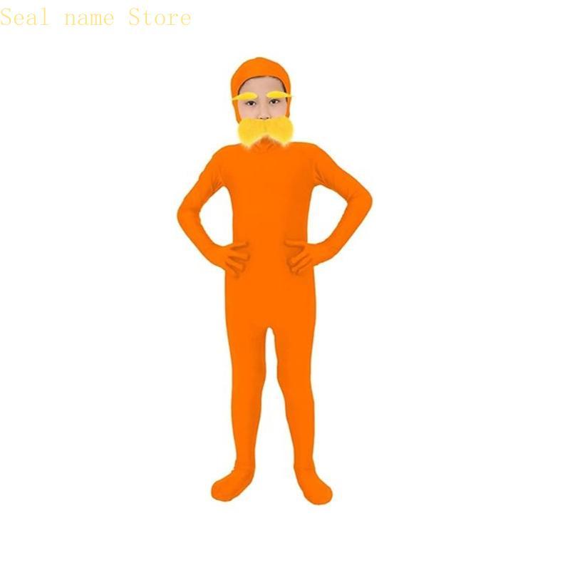 Tangerine Costume Accessories Yellow Eyebrow Fake Mustache Face Open Bodysuit Cosplay Halloween Costumes Adult Kids