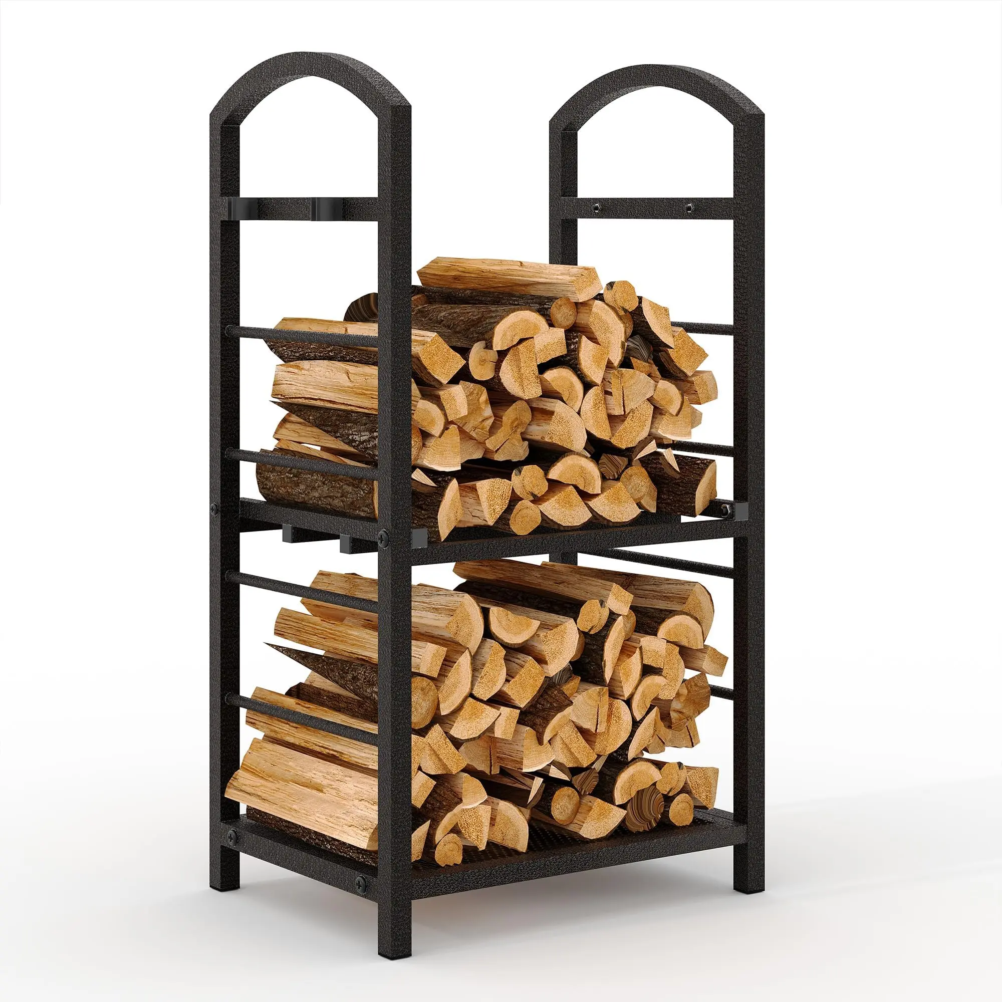 GARVEE 30 Inch Firewood Rack Outdoor Indoor, High Outdoor Wood Racks for Firewood, Fire Wood Storage with Kindling Hooks, Large Metal Fireplace Log Rack Storage Carrier Organizer, Copper