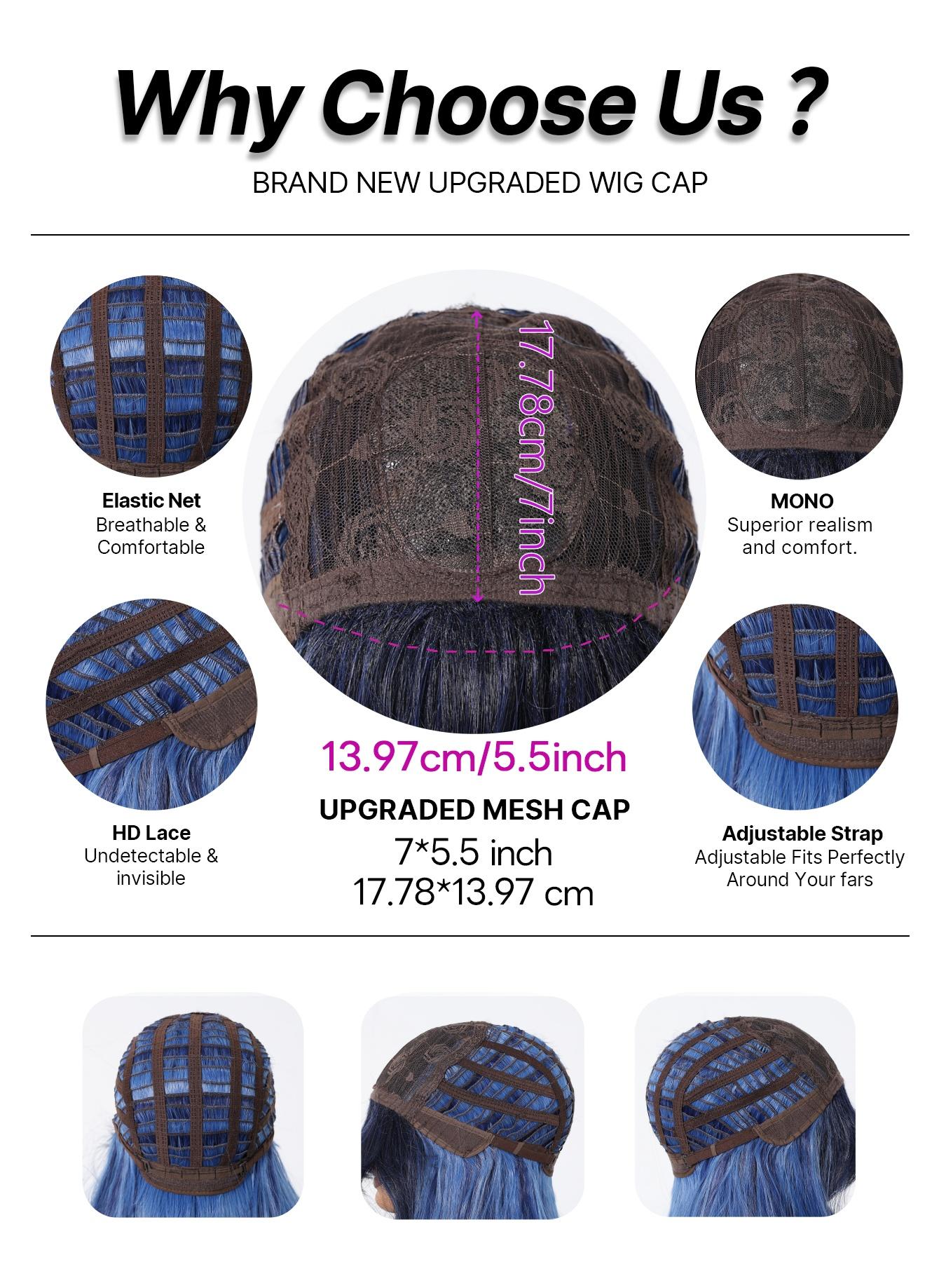 Fashionable New Long Wavy Dark Blue Wigs with Bangs and Blue Highlights, Synthetic Women's Wigs for Daily Use, Parties or Halloween Cosplay Taking Photos