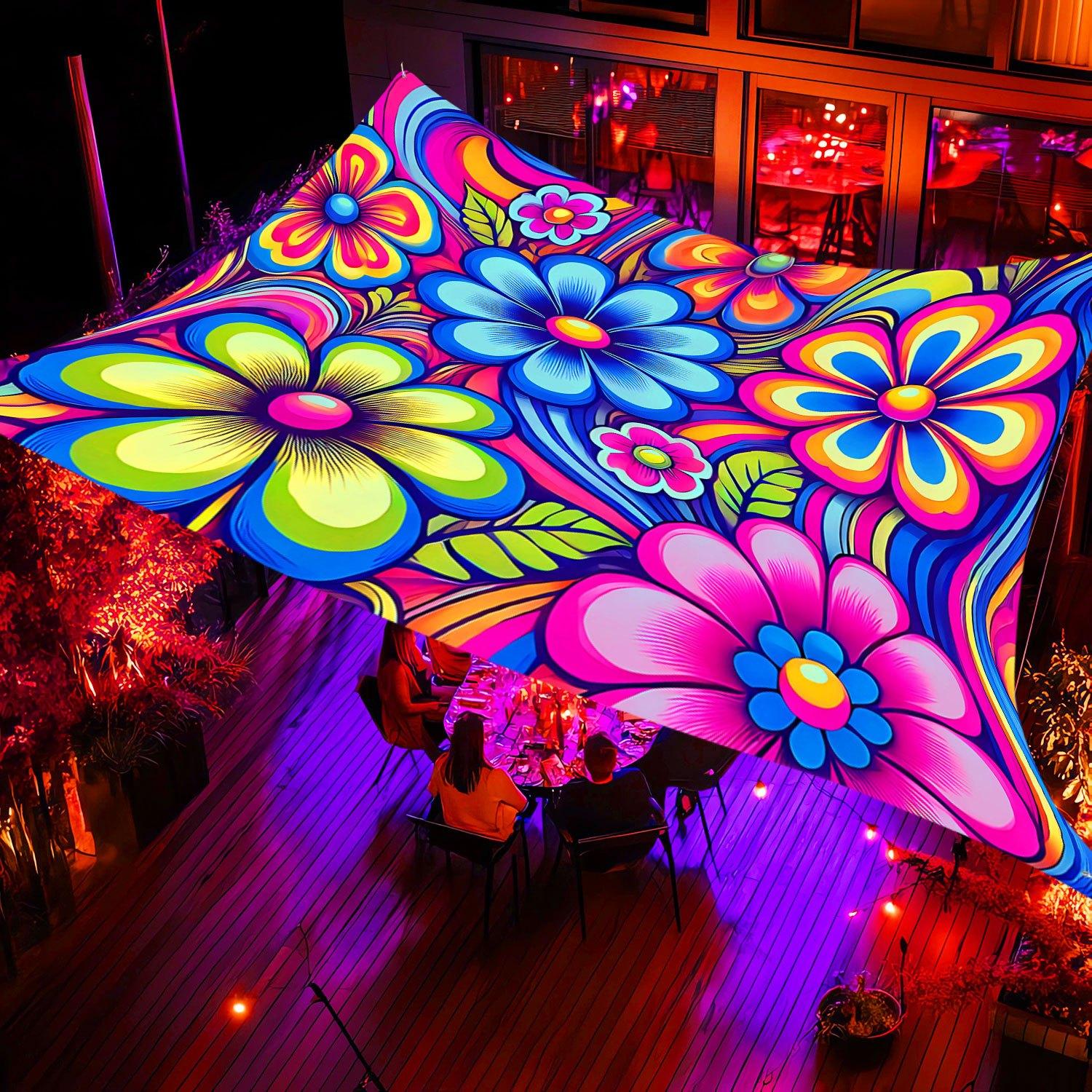 1Pcs UV Glowing Flower Canopy - Lightweight Polyester Sunshade, Suitable for Beach, Camping, Garden, and Picnic - Outdoor Sunshade, Ideal for Adventure (Support Poles Not Included)