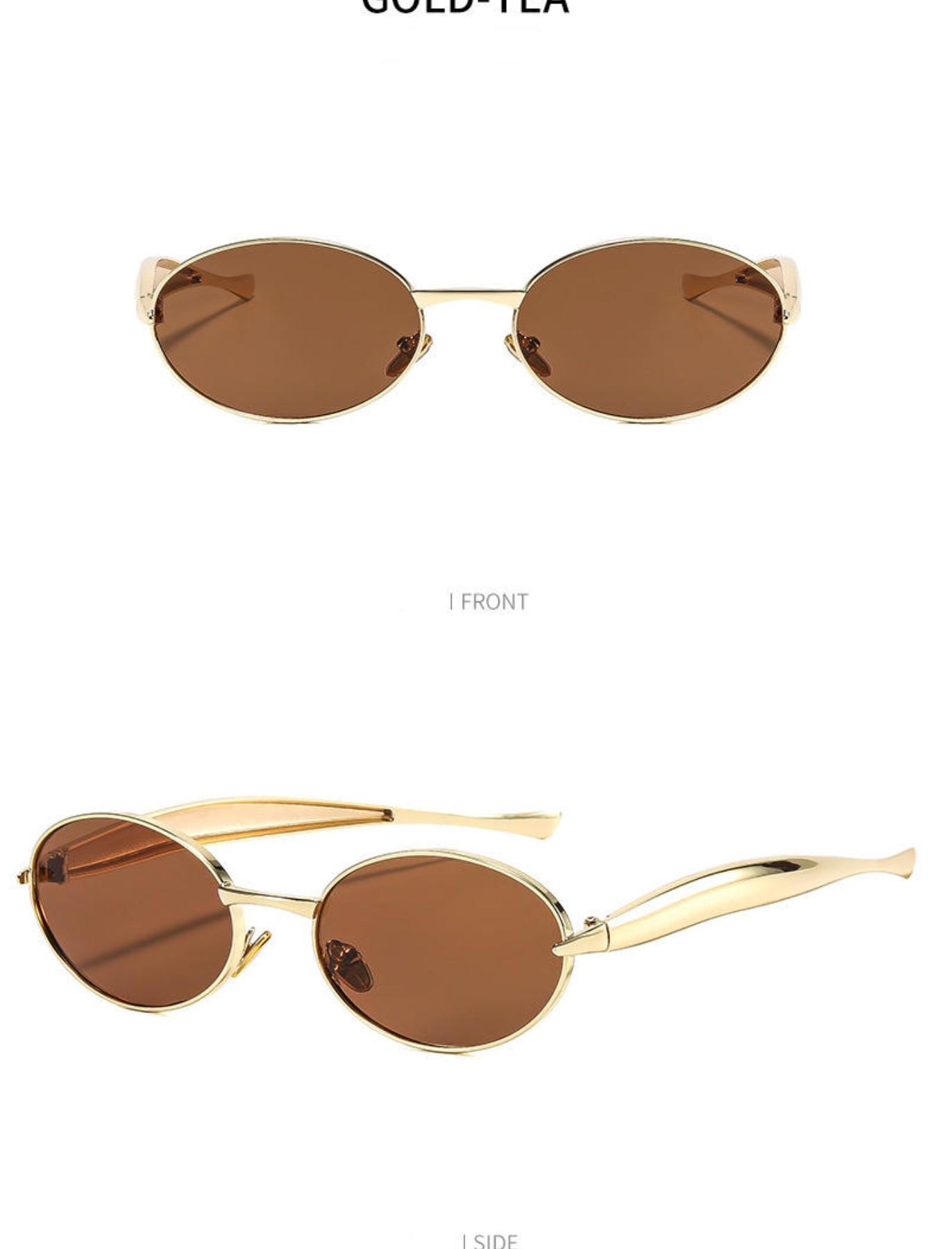 2026 New Oval Metal Sunglasses, Vintage Gold Frame, Gradient Lenses, Small Face Fine Frame, Trendy Street Style Women's Shades