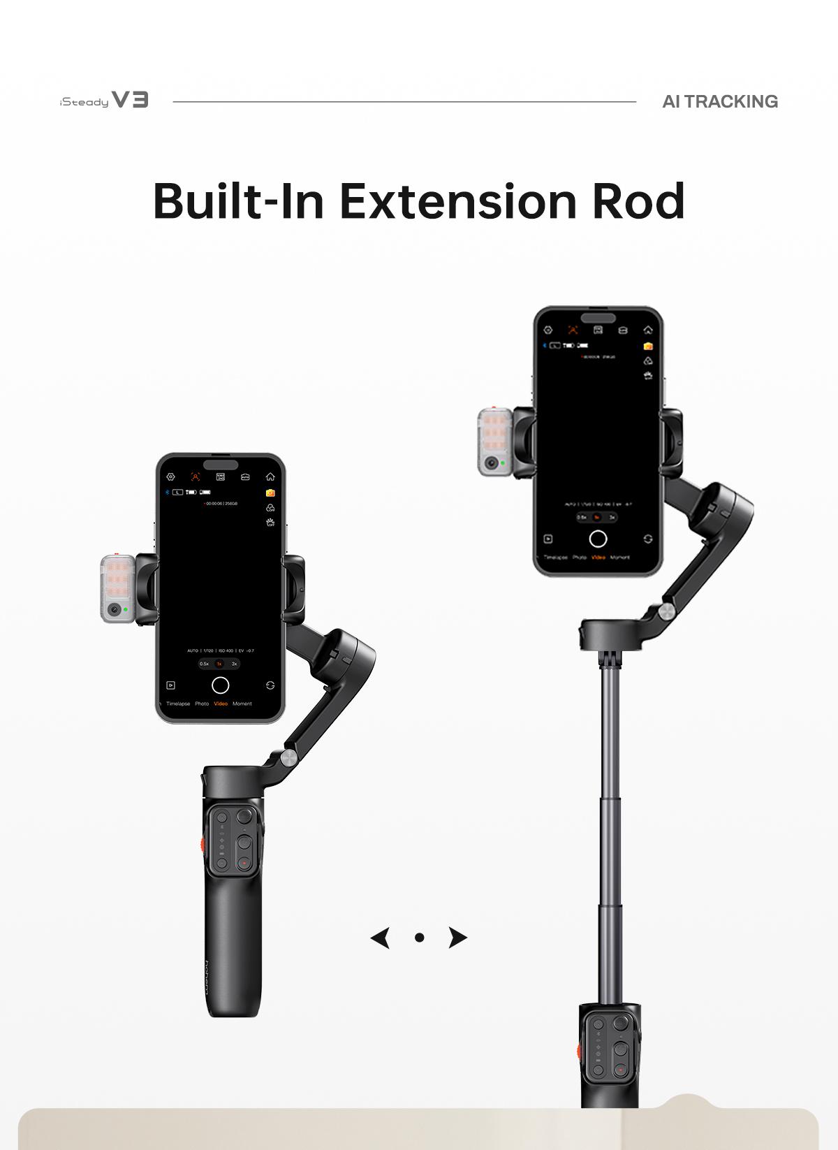 Hohem iSteady V3 New Gimbal Stabilizer for SmartiPhone, 3-Axis Phone Gimbal, Magnetic AI Tracker, Built-in Extendable Rod & Tripod, Detachable Remote Control,selfiestick,Phone Accessories,Suitable for Android & iPhone 17 series, Travel, Vlog, TikTok