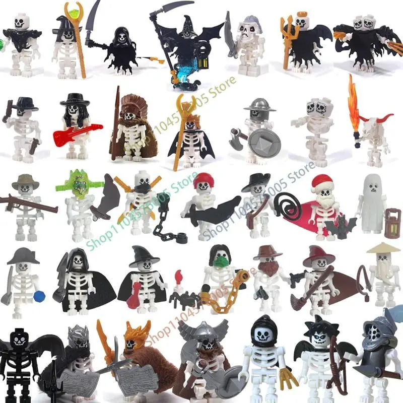 MOC Halloween Skeleton Army Figures Building Blocks Character General Soldier King Singer Witch Skeleton DIY Assembled Brick Toy