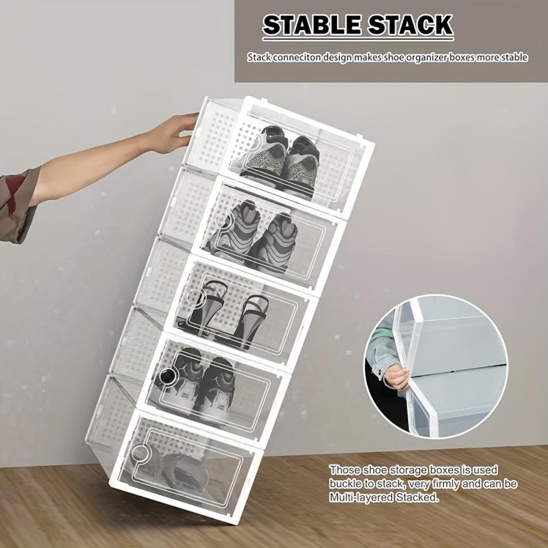 6-Pack thickened transparent shoe box (with lid), foldable stackable shoe rack, space-saving storage organizer, Clear shoe organizer, suitable for homes and dormitories