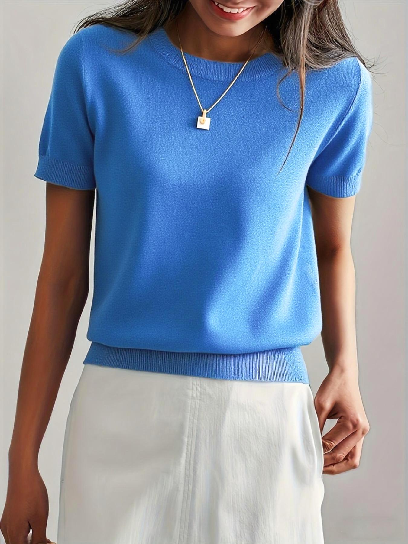 Women's Solid Color Crew Neck Short Sleeve Lightweight Loose Sweater, Casual Basic Minimalist Knit Pullover for Spring & Fall, Fashion Women's Knitwear for Daily Wear, Womenswear Women's Solid Color Crew Neck Short Sleeve Lightweight Loose Sweater, Casual Basic Minimalist Knit Pullover for Spring & Fall, Fashion Women's Knitwear for Daily Wear, Womenswear