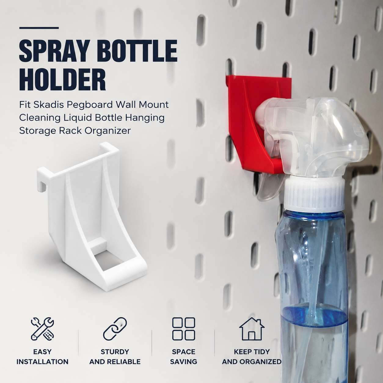 Spray Bottle Holder Fit Skadis Pegboard Wall Mount Cleaning Liquid Bottle Hanging Storage Rack Organizer
