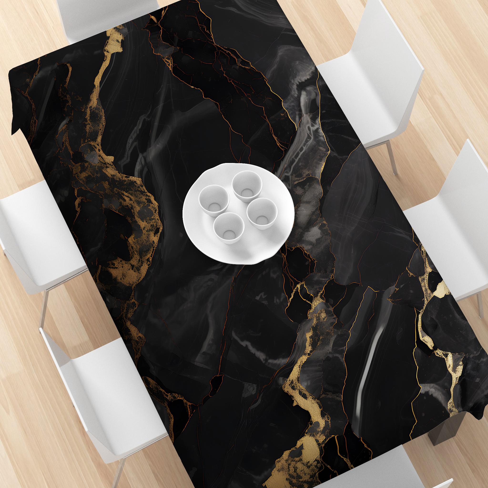 Rectangular Tablecloth Gold Marble Pattern, Indoor Outdoor Use, Coffee Shop Home Kitchen Decor, Wedding Party Restaurant