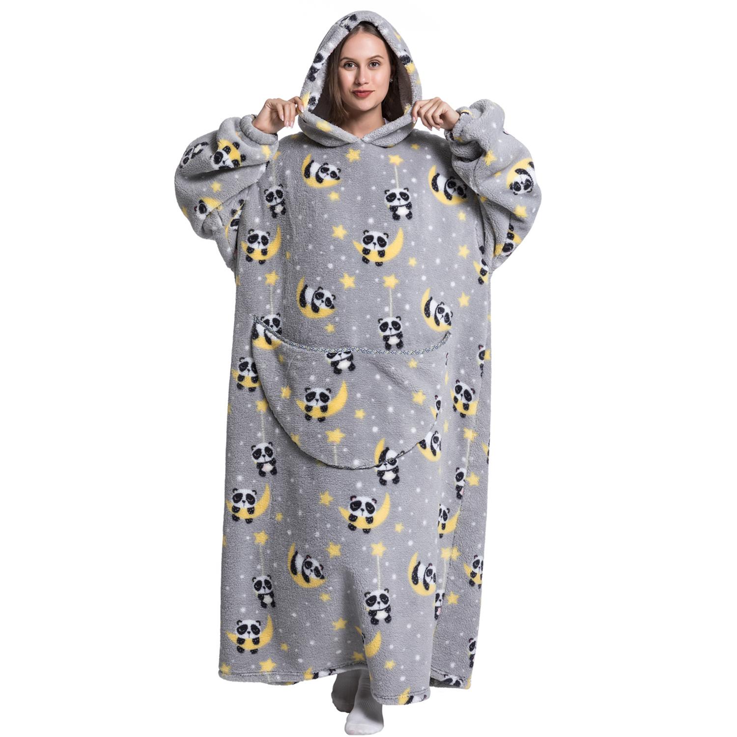 Msrlassn Cute Cartoon Pattern Valentine's Day Hooded Blanket as Birthday Gifts for Mom Women Girlfriend Men, Oversized Wearable Hooded Sweatshirt Pullover, Large Warm and Cozy Loungewear Womenswear Large Pocket Pajamas