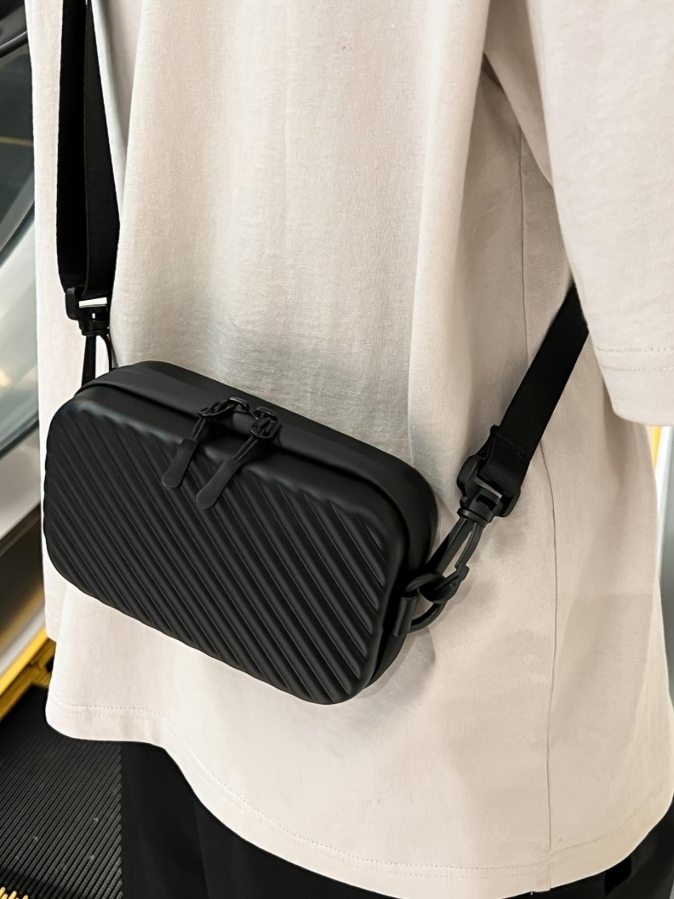 Men's Solid Color Structured Square Shoulder Bag, Adjustable Strap Crossbody Bag, Travel Holiday Essential, Student Backpack, Summer Gift